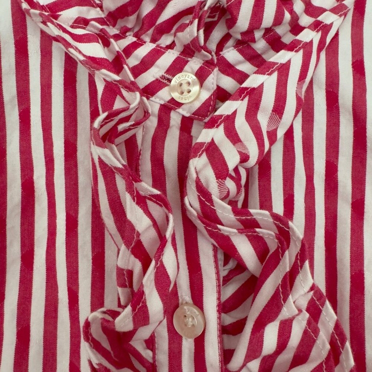 Vineyard Vines 100% Cotton Striped Ruffle Neck Button Down Top Long Sleeve 4