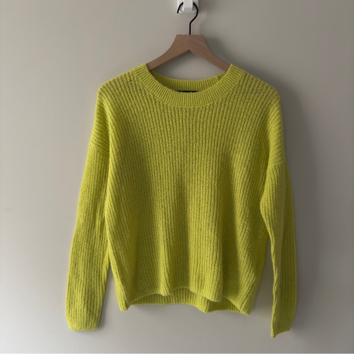 Madewell Alpaca Blend Neon Green Yellow Women's Sweater crew neck long sleeve S