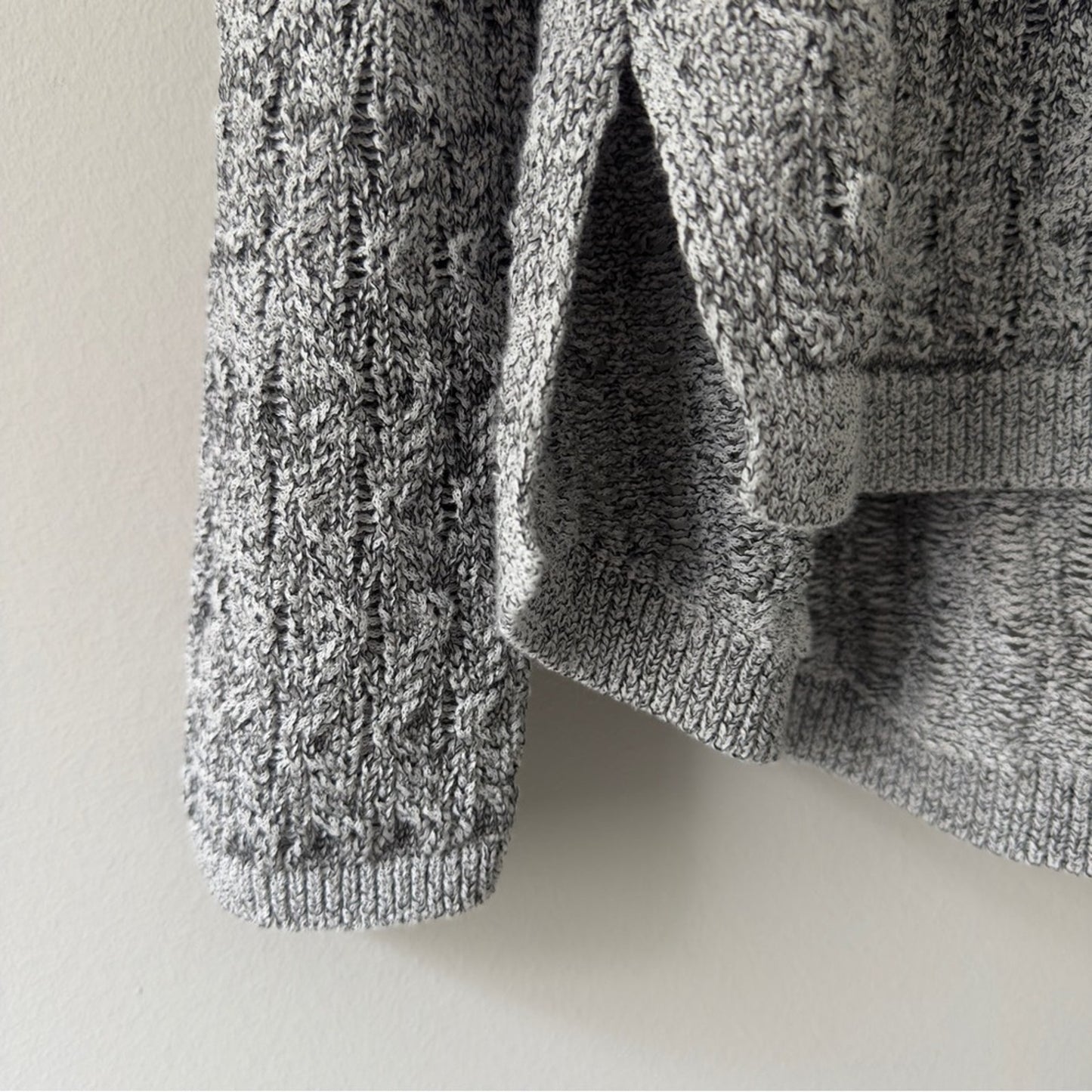 Loft Cotton Blend Cozy Gray Knit Sweater long sleeve crew neck slit high low hem