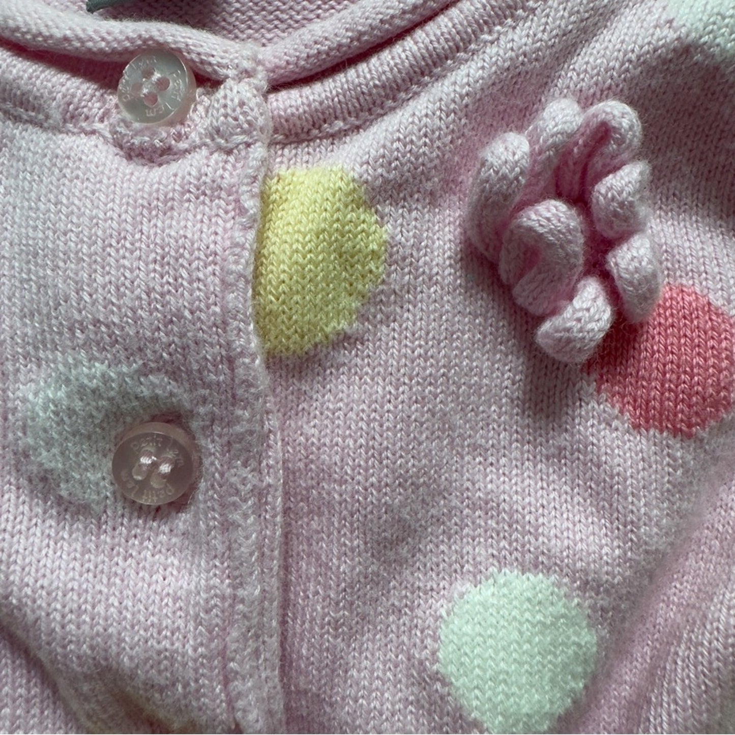 Petit Lem Pink Cardigan Polka Dots long sleeve button down front tight knit 3/6M