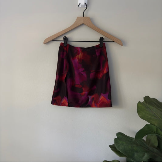 White Fox Mesh Slit Hem Front Mini Skirt Zipper Zip Up Back Stretch Sexy Short