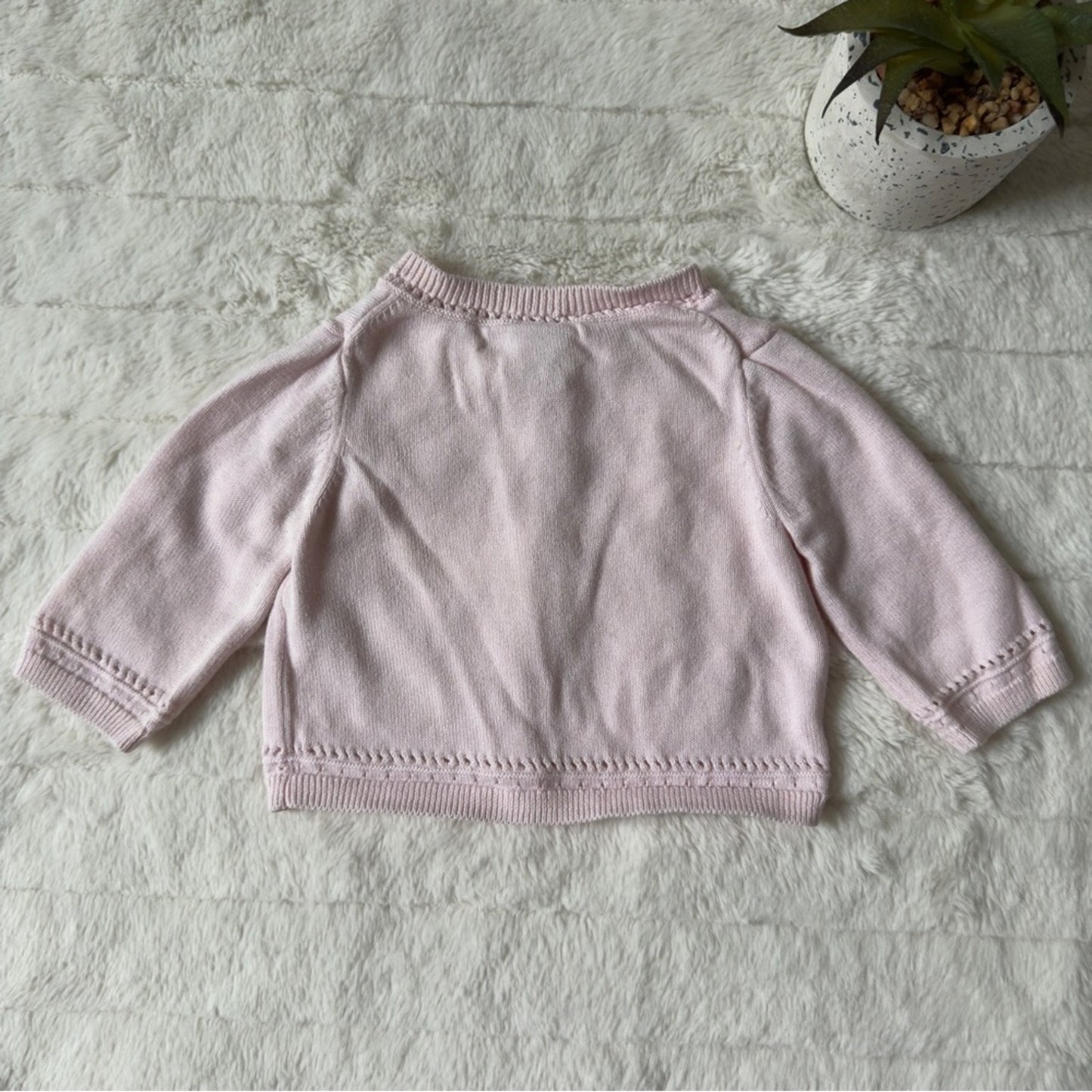 Janie and Jack 100% Cotton Blush Pink Baby Sweater cardigan long sleeve soft EUC