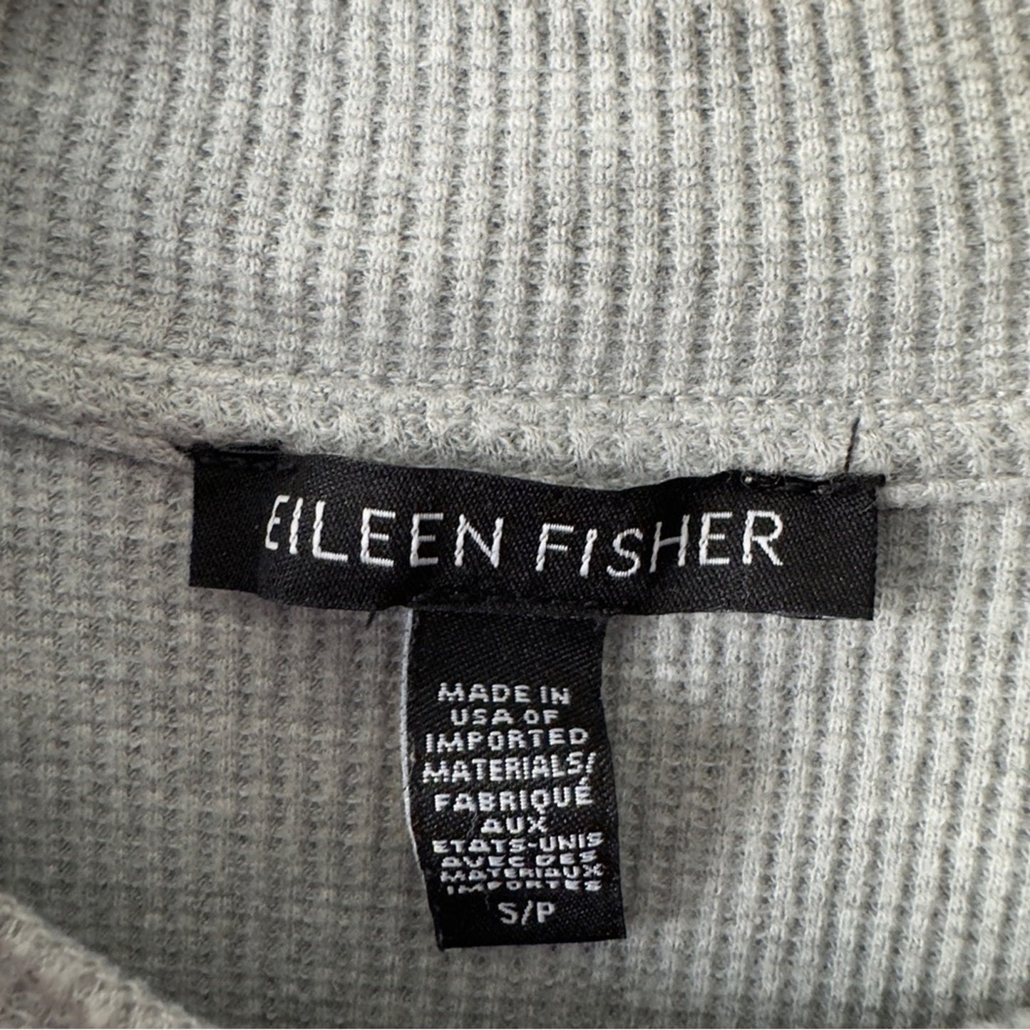 Eileen Fisher Mock Neck Gray Knit Top slit hem ribbed solid minimalist casual S