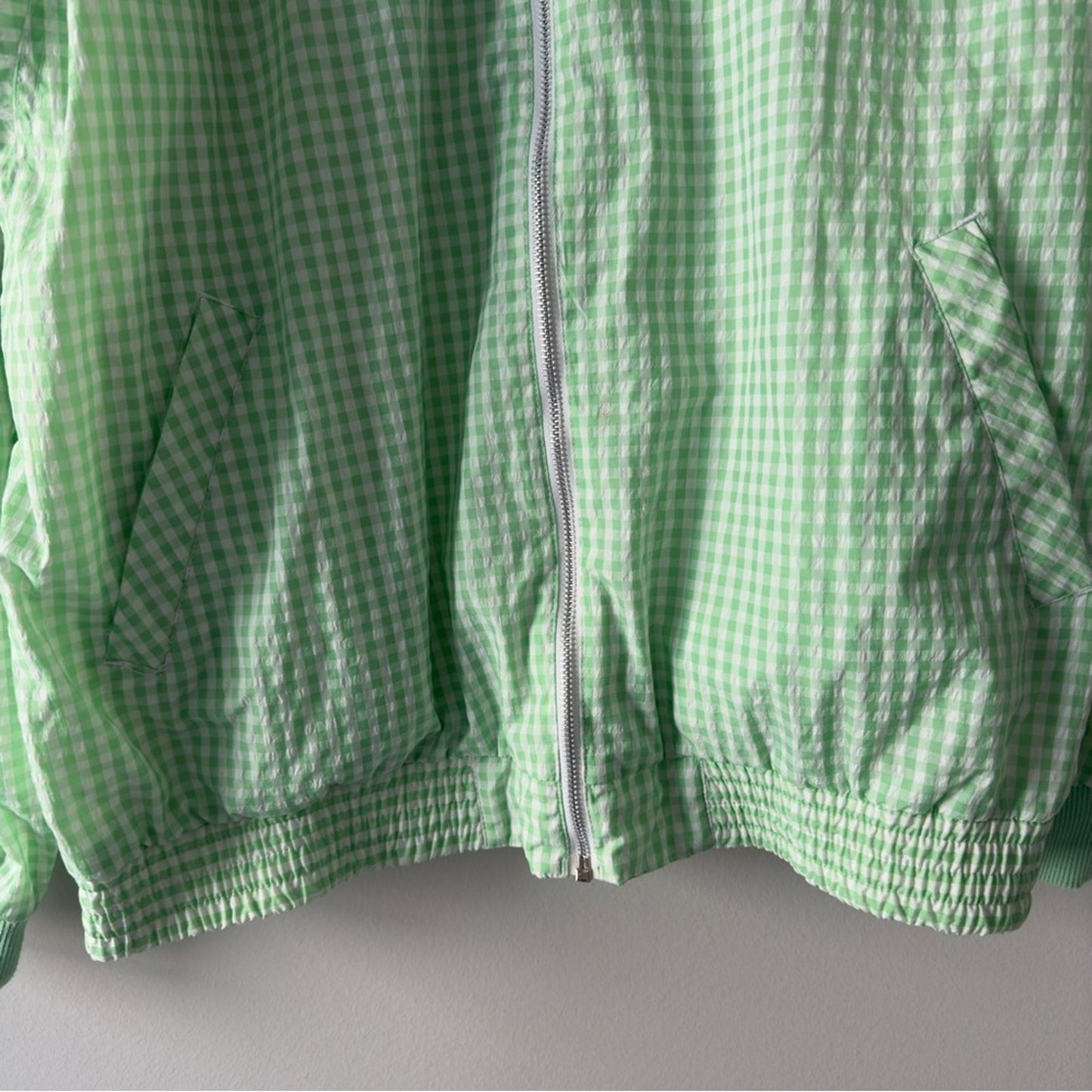 Vintage 80s Lavon Gingham Full Zip Jacket Shoulder Pads windbreaker pockets L