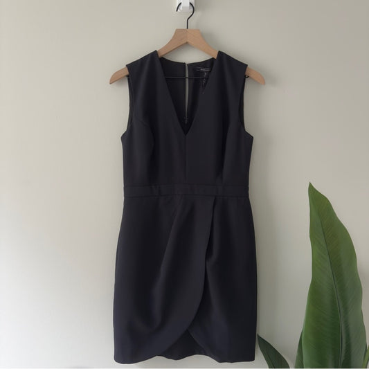 BCBGMaxAzria Black V-Neck Faux Wrap Mini Dress Sleeveless Solid Business casual