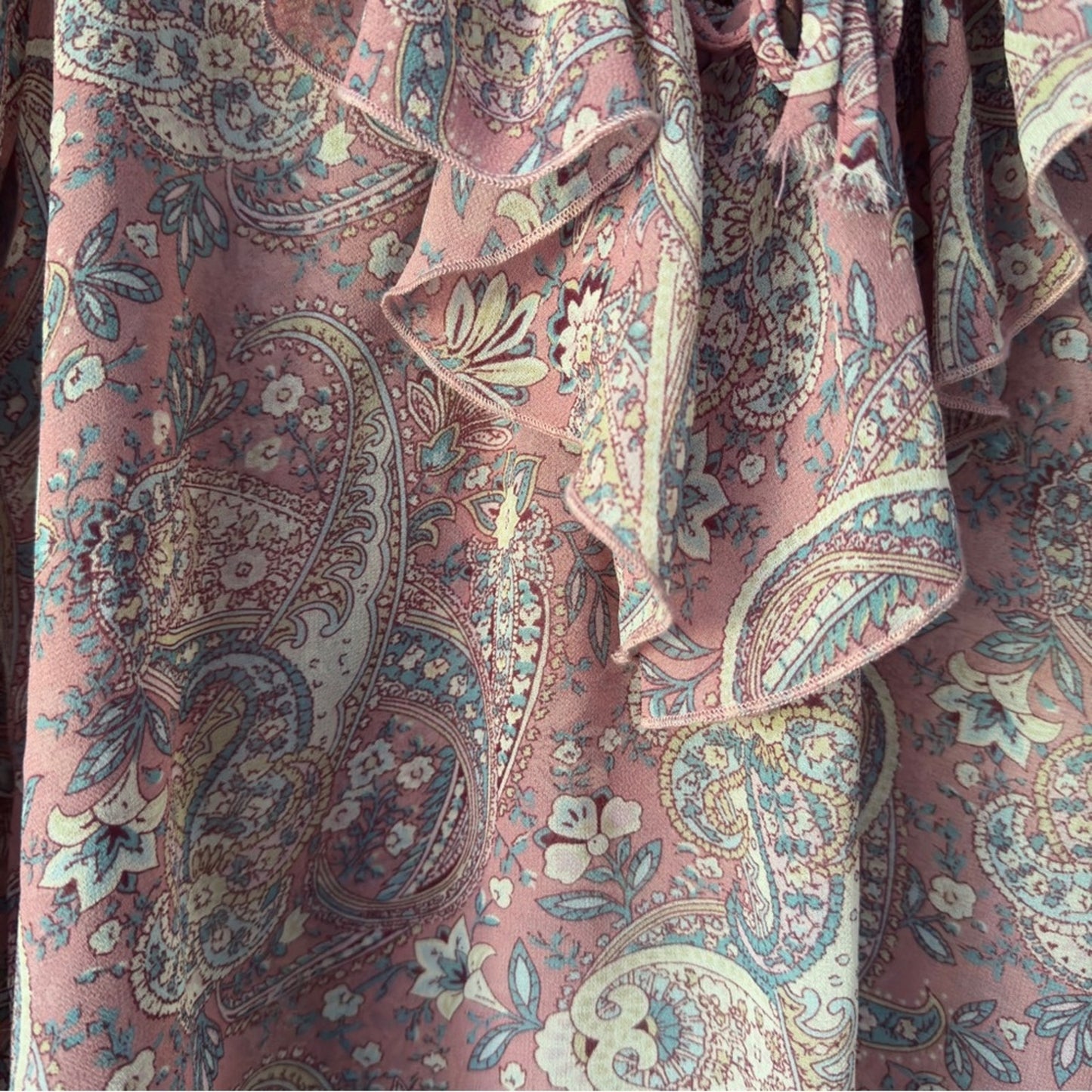 Show Me Your MuMu Sheer Long Sleeve Peasant Top Floral Paisley Lace Up Neckline