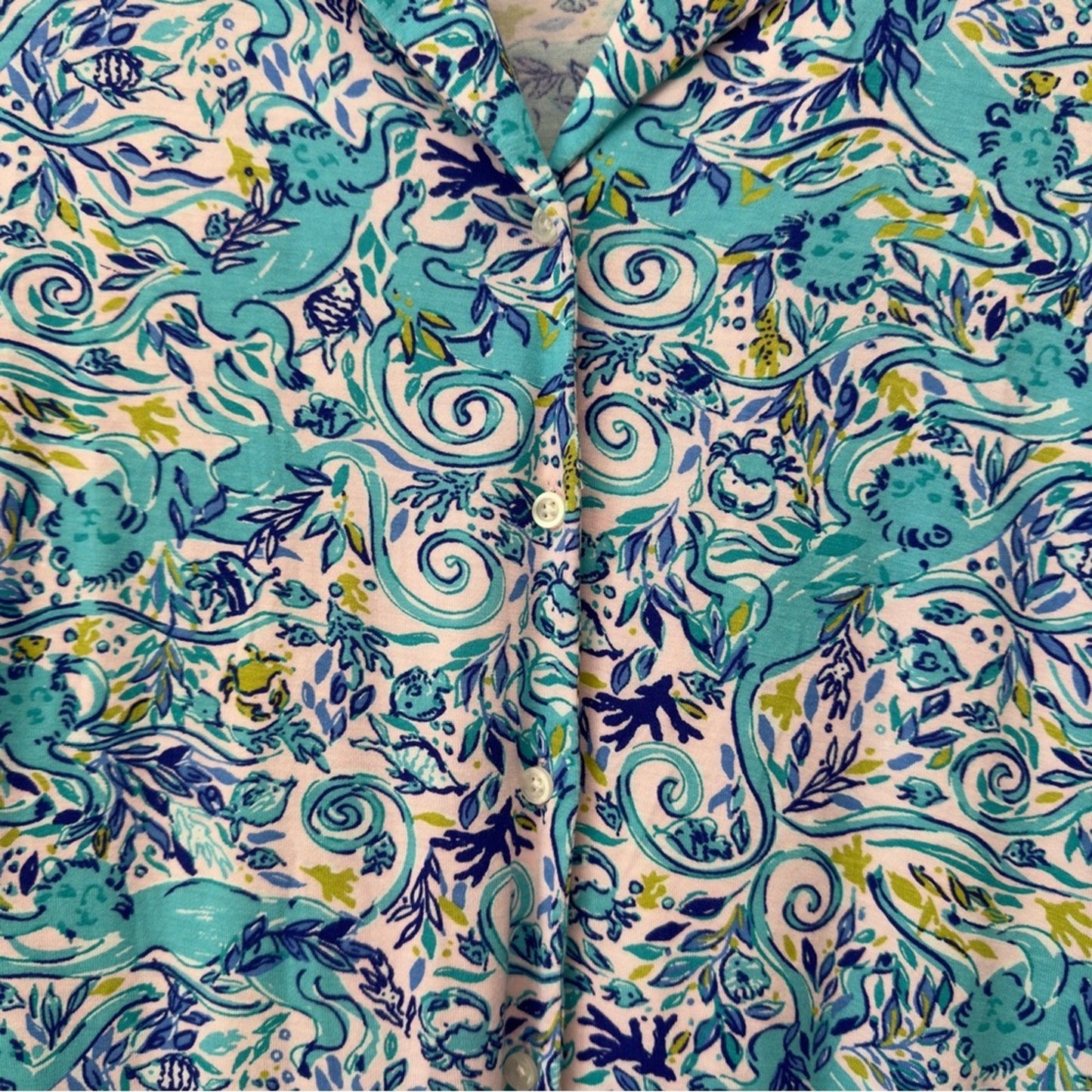 Lilly Pulitzer Button Down Pajama Top Collared Monkey Pattern Preppy Long Sleeve