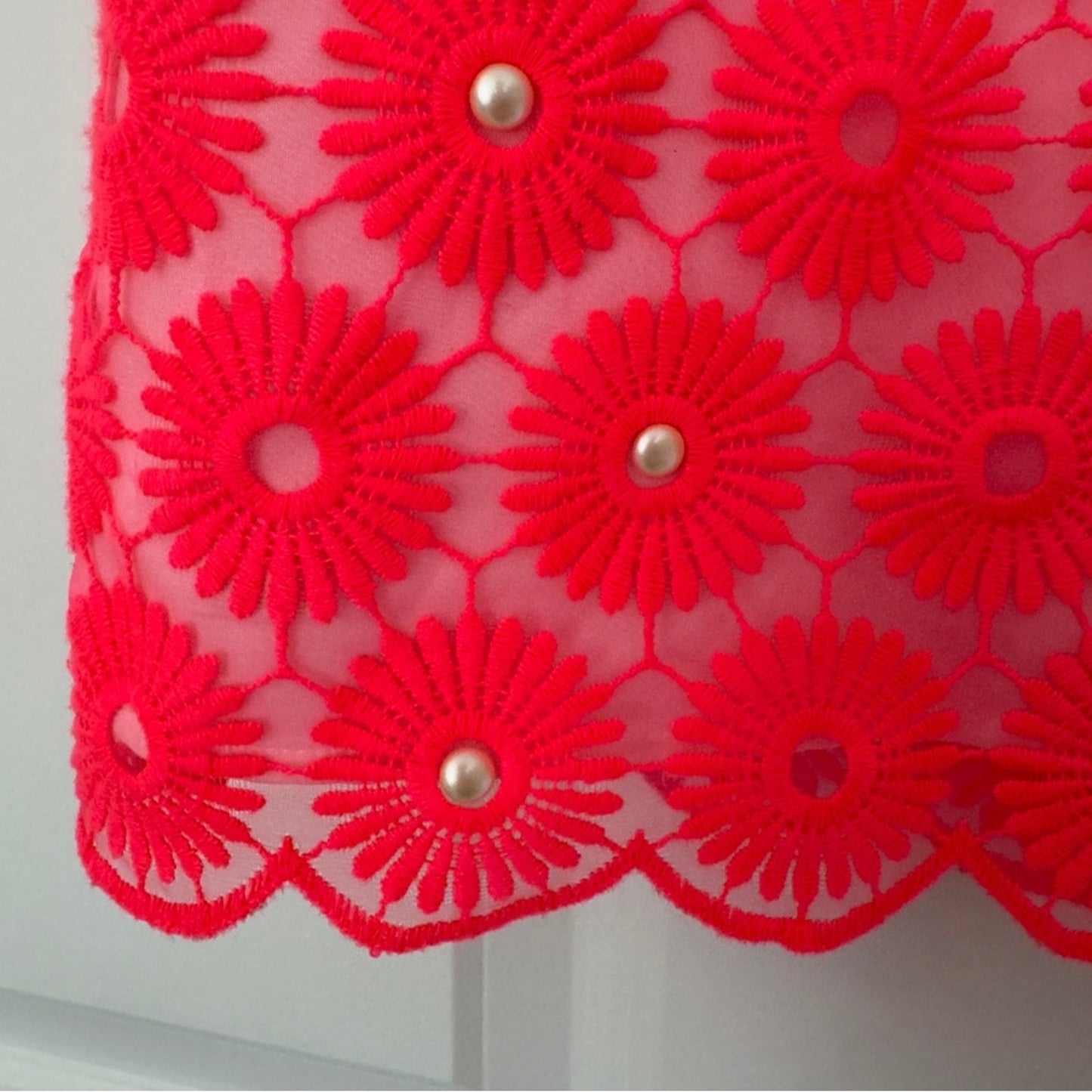 Lilly Pulitzer Fiesta Pink Floral Lace Pearl Bead Pinwheel Mini Dress Sleeveless