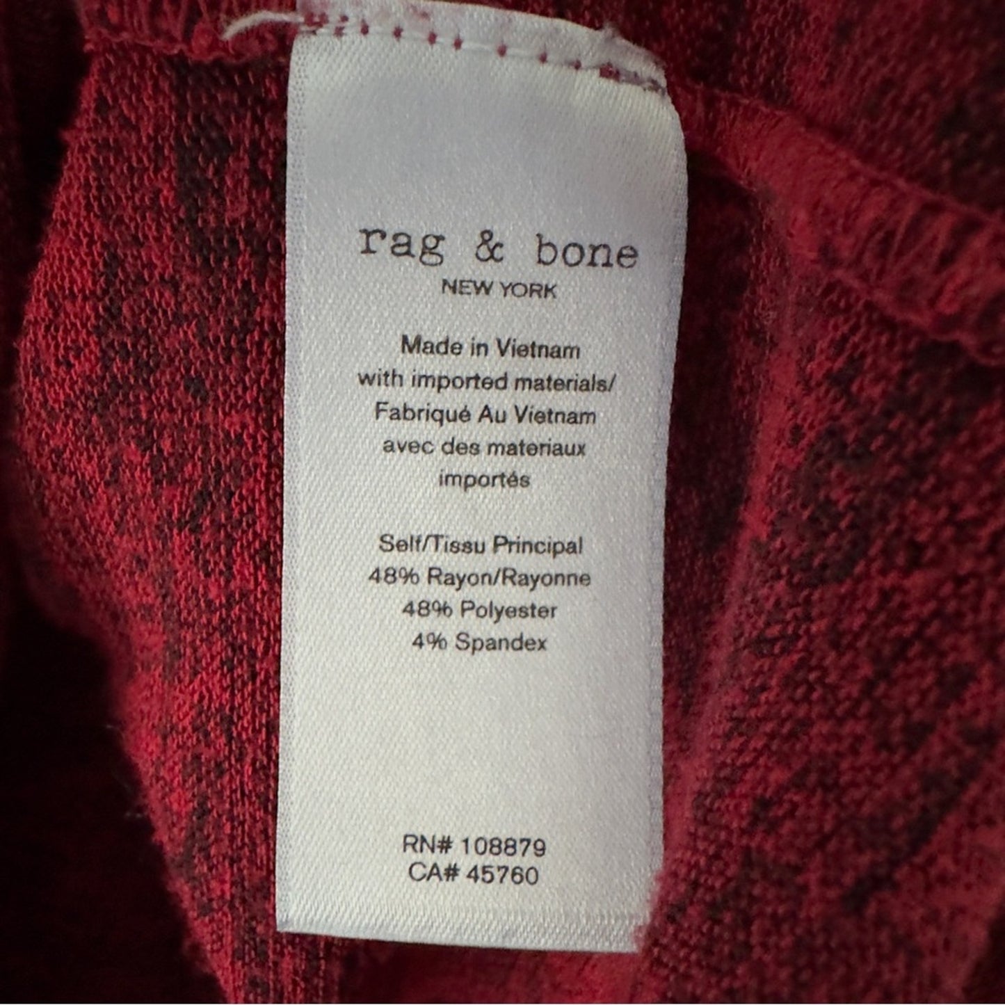 Rag & Bone Heathered Red Black Long Sleeve Top Crew neck tight knit stretch M