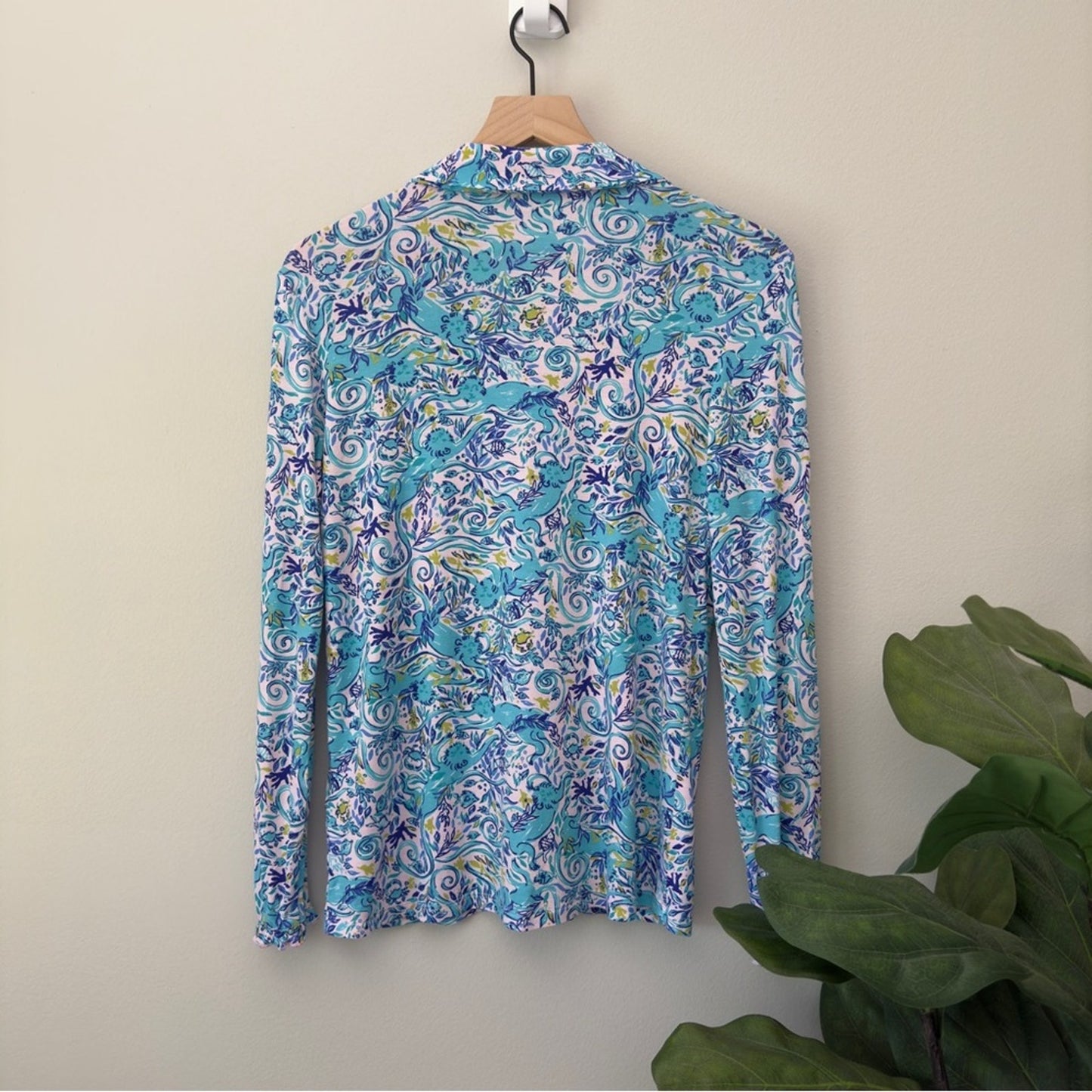 Lilly Pulitzer Button Down Pajama Top Collared Monkey Pattern Preppy Long Sleeve