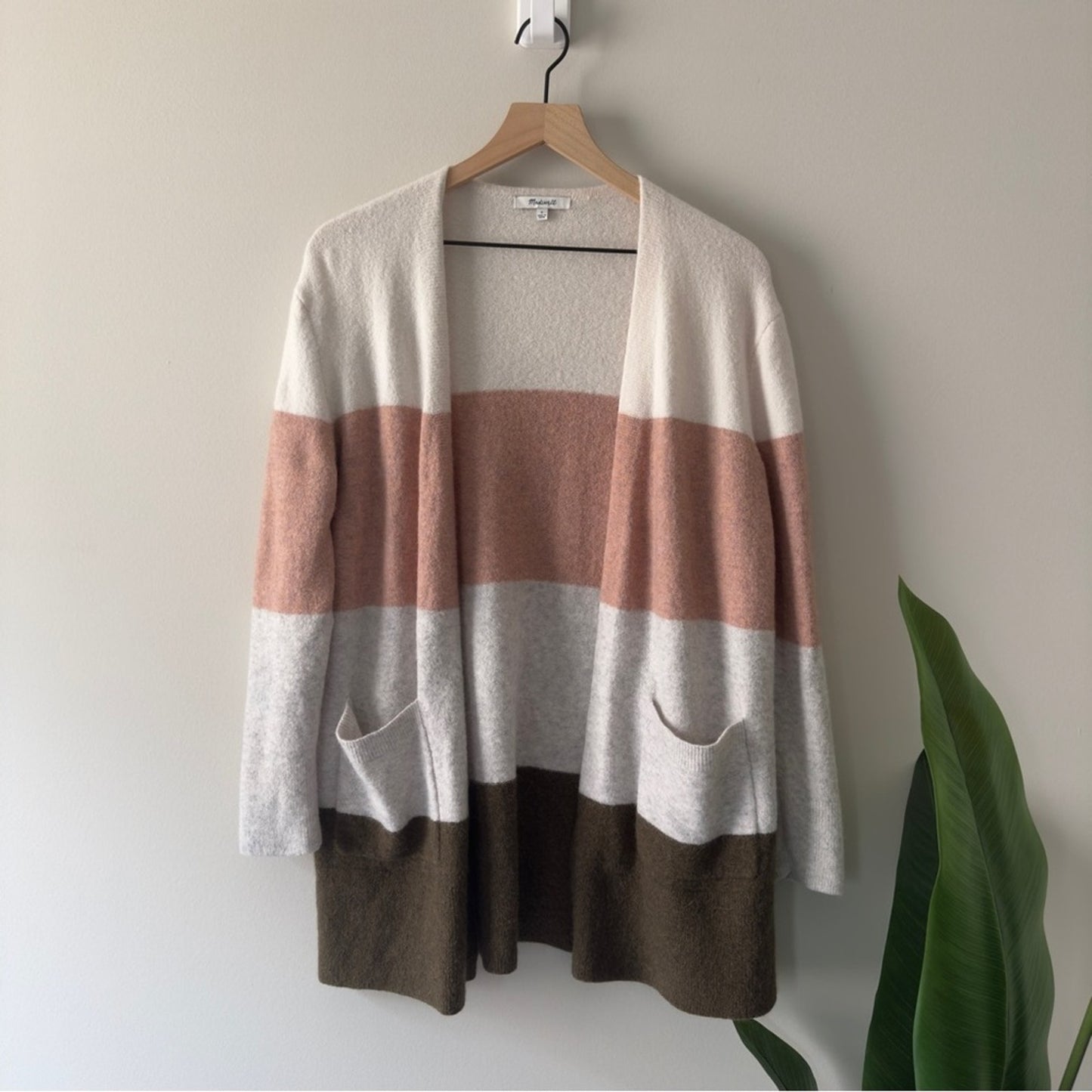 Madewell Striped Colorblock Cardigan Sweater open front long sleeve wool/alpaca