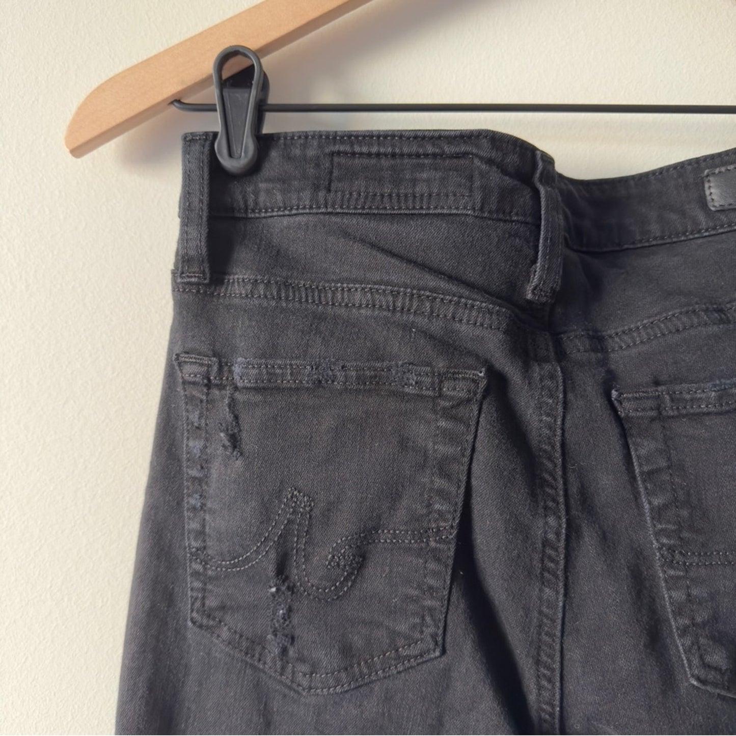 Adriano Goldschmied The Farrah Skinny Ankle Jeans Distressed Black cotton button