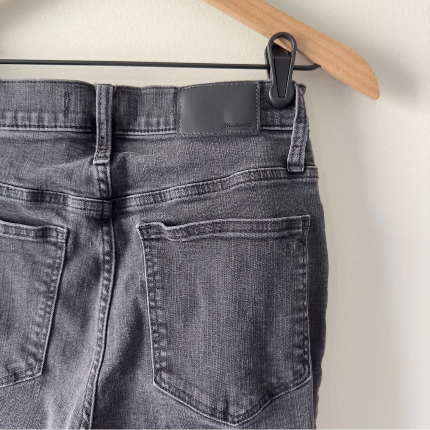Madewell Cali Demi-Boot Jeans gray button fly stretch pockets cotton blend logo