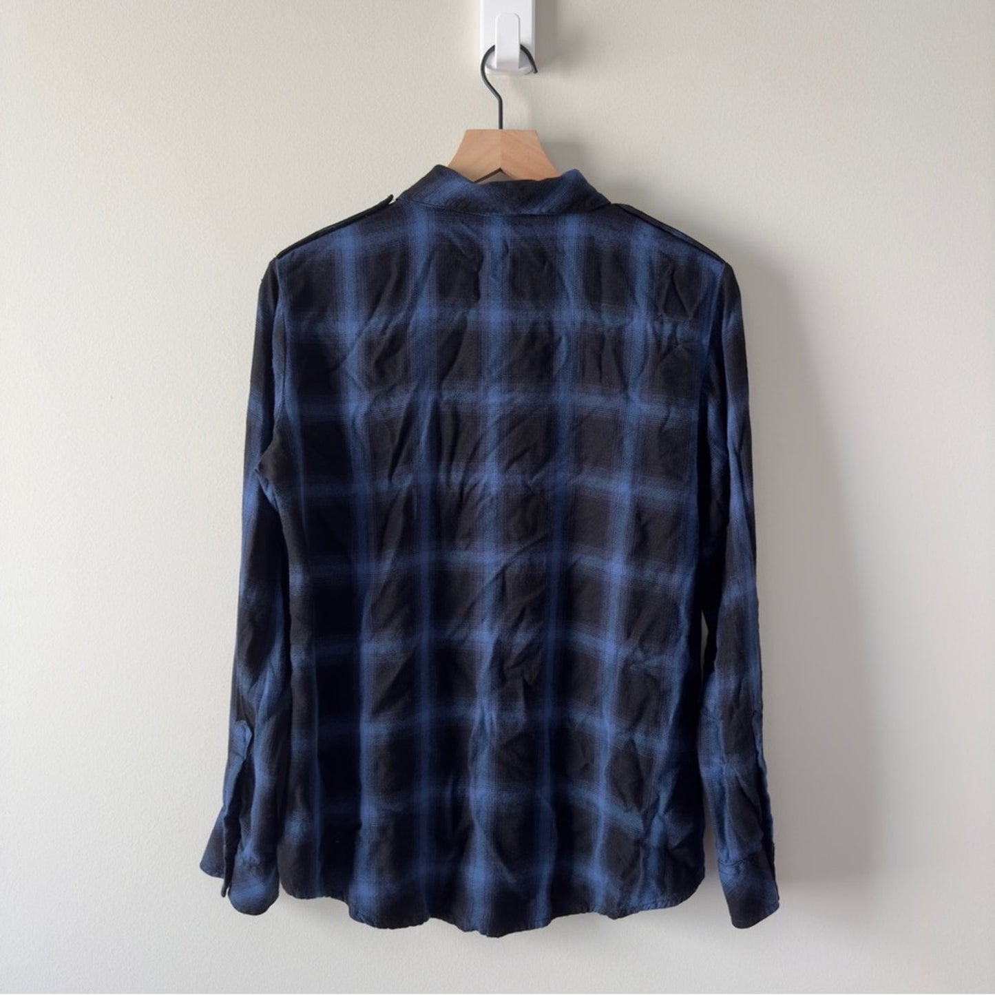 Anthropologie Sanctuary Plaid button down shirt blue black long sleeve collared
