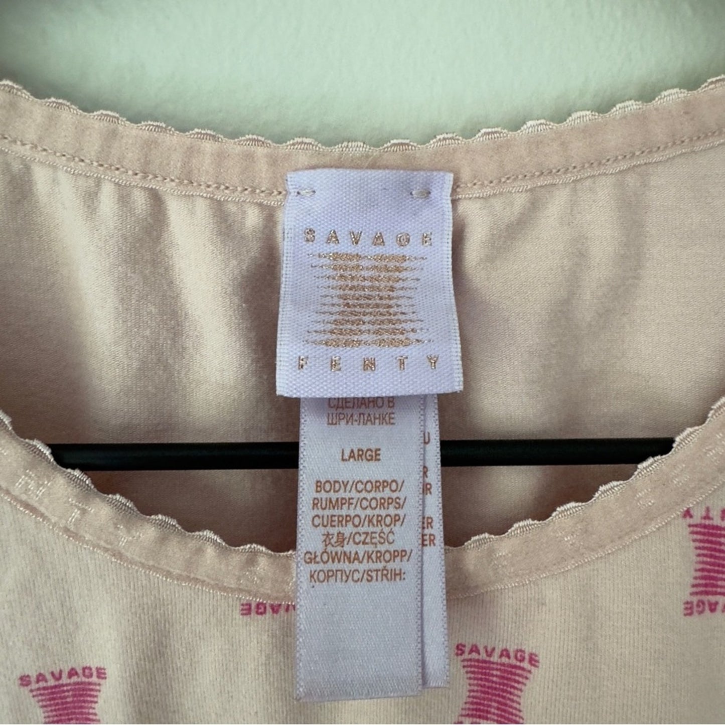 Savage X Fenty Cotton Jersey Crop Top Pink Ash X Link Print Short Sleeve Stretch
