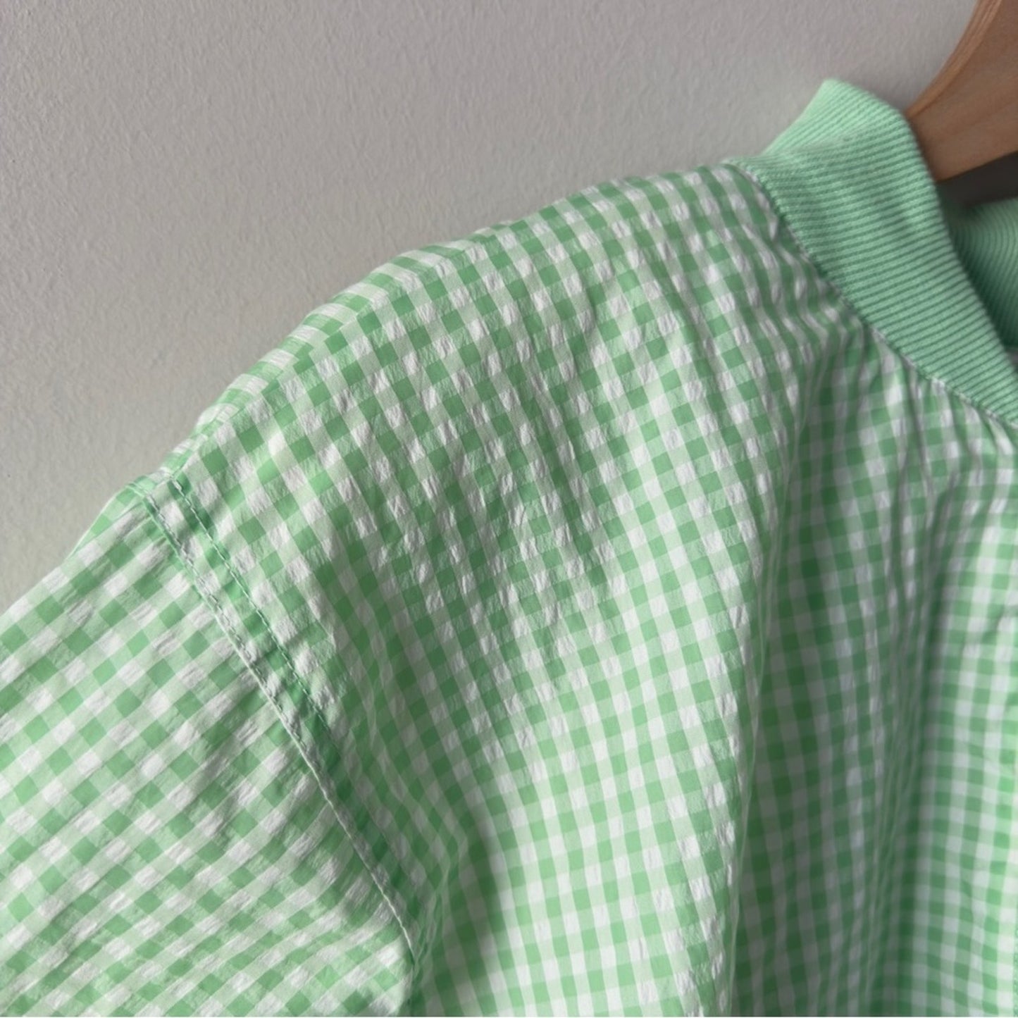 Vintage 80s Lavon Gingham Full Zip Jacket Shoulder Pads windbreaker pockets L