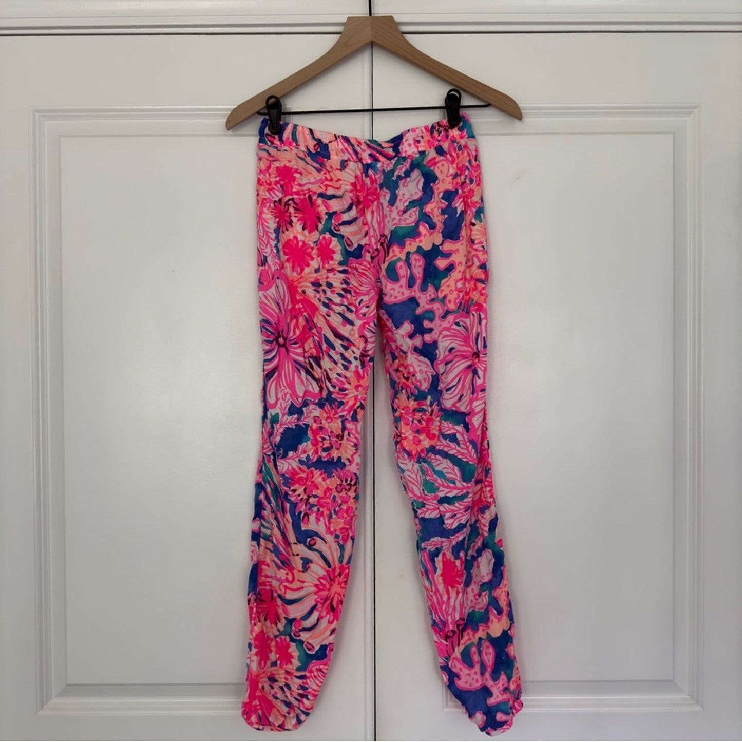 Lilly Pulitzer Underwater Print Jogger Pants Tassel Tie Adjustable Waist Preppy