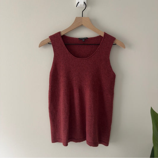 Eileen Fisher 100% Wool Red Fitted Sleeveless Tank Top ribbed round neck solid