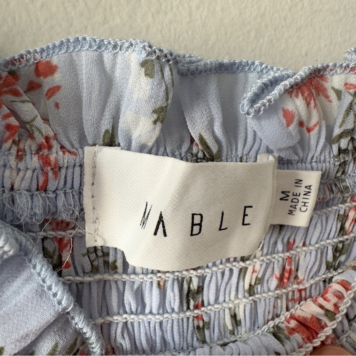 Anthropologie Mable Asher Smocked Midi Dress Blue Floral Ruffle Tiered Bodycon M