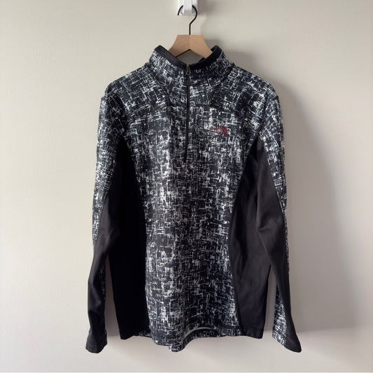 The North Face Black White Geometric Print Quarter Zip Pullover Jacket high neck