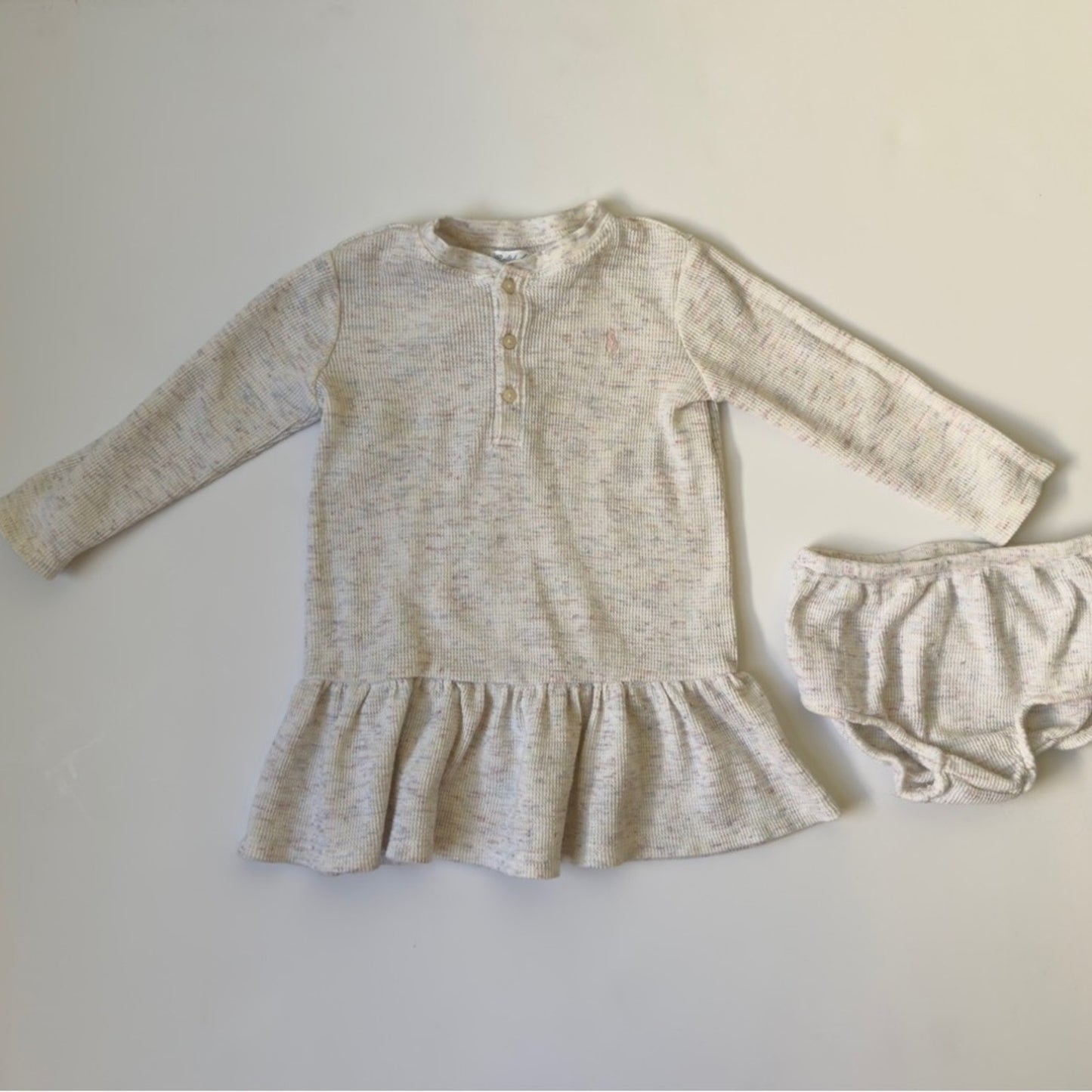 Ralph Lauren Baby Cream Knit Dress with Bloomers speckled long sleeve button up