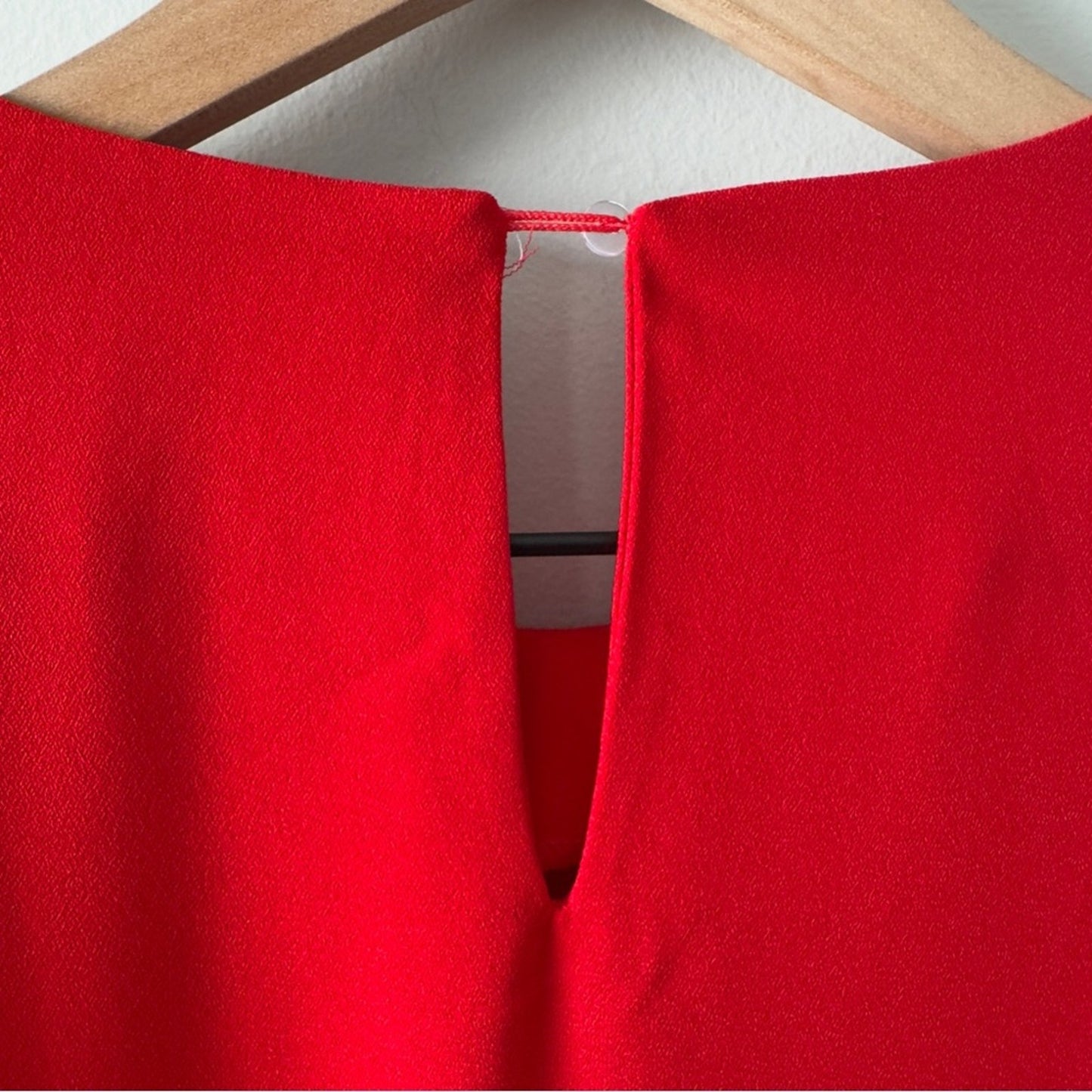 Pomander Place Carlota Peplum Blouse in Red Long Sleeve Top Ruched Flowy Keyhole