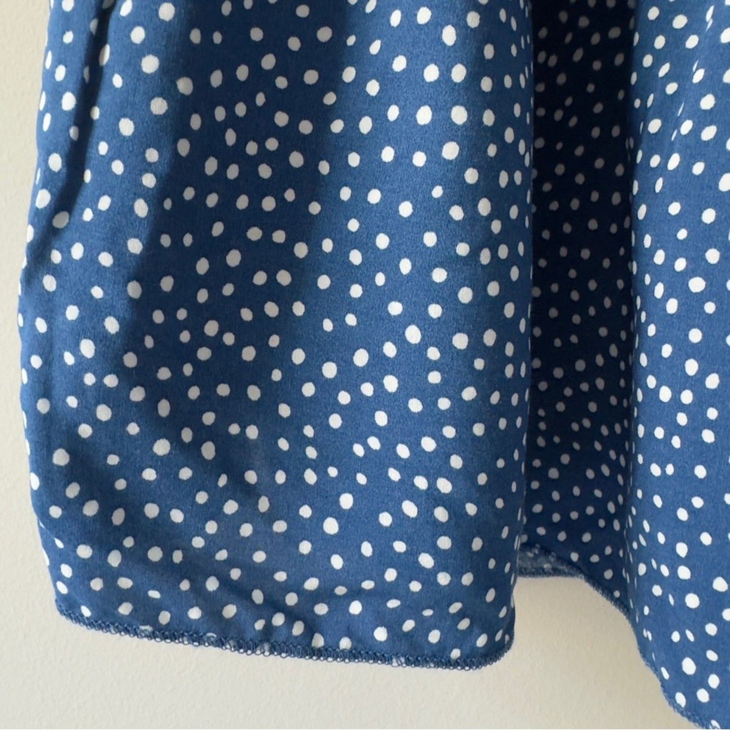 NWT Vernacular Off the Shoulder Blue White Polka Dot Dress Tiered Romantic Midi