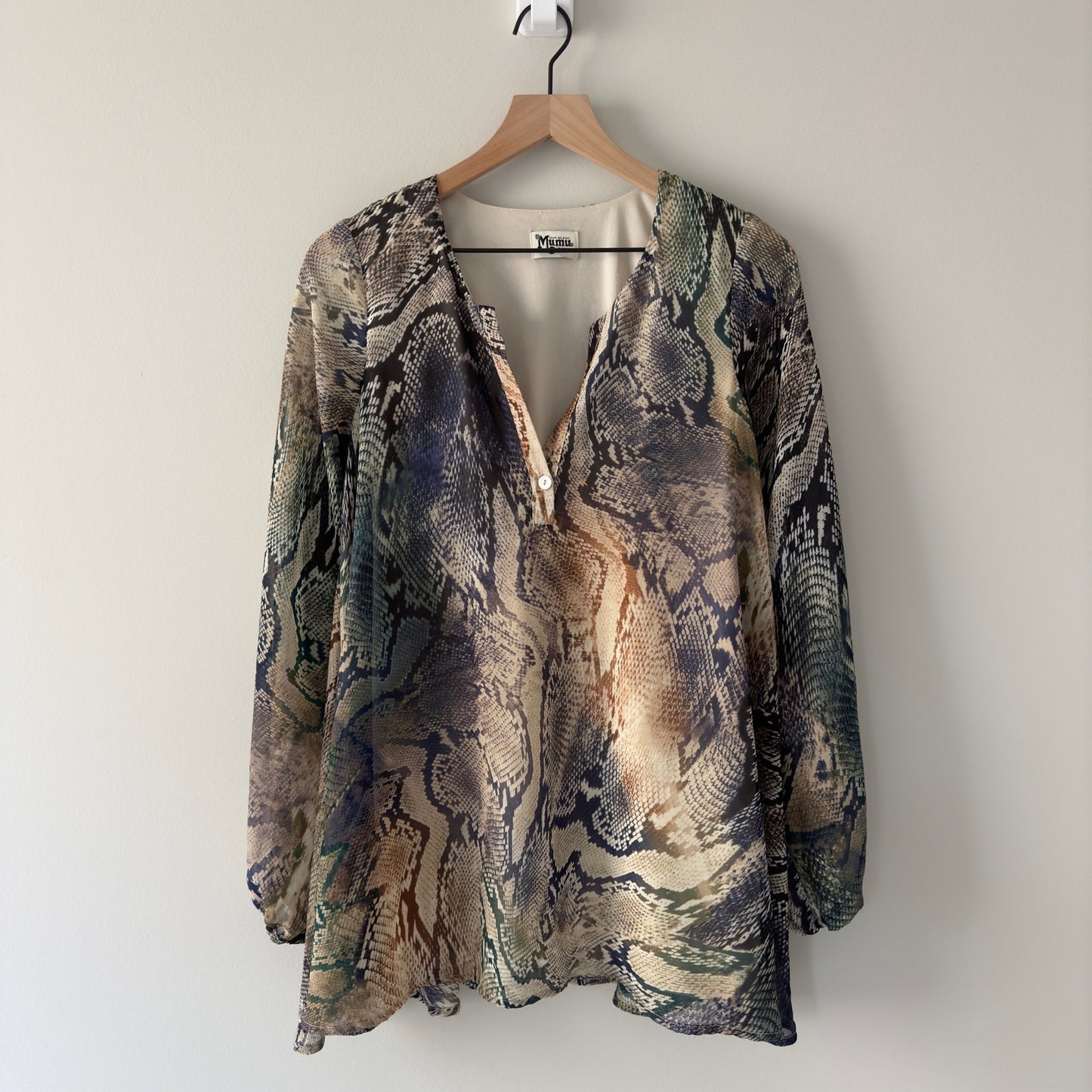 Show Me Your Mumu Snakeskin Print Long Sleeve Mini Dress V-Neck Button Lined XS