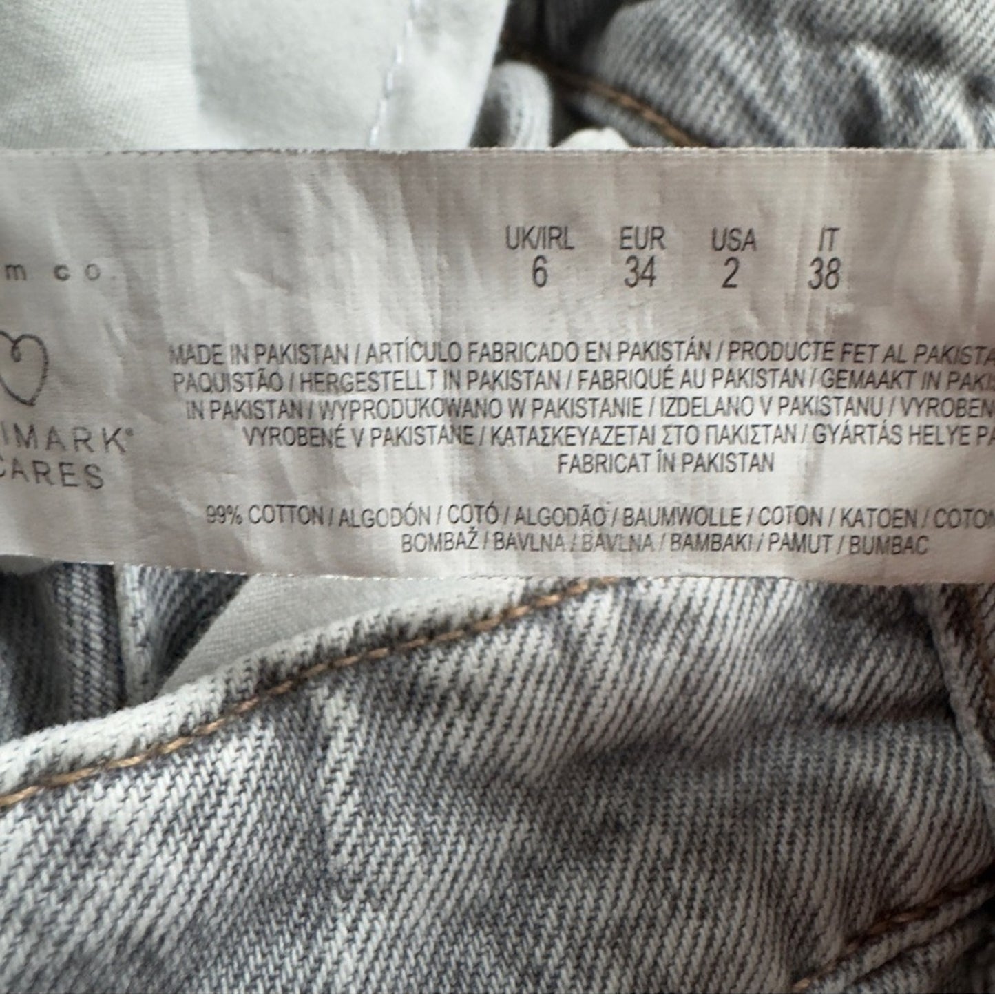 Denim Co. Primark Cares Light Gray Straight Leg Jeans grey distressed cotton EUC