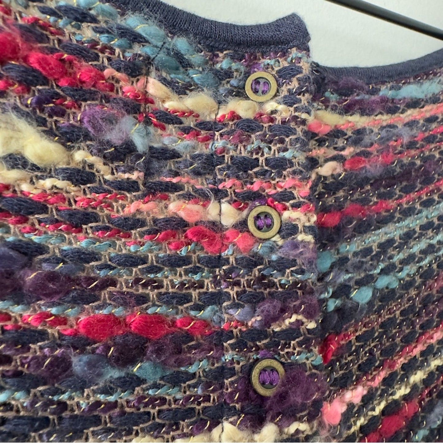 Anthropologie Maeve Multicolor Knit Dress 3/4 Sleeve button up back A-Line lined