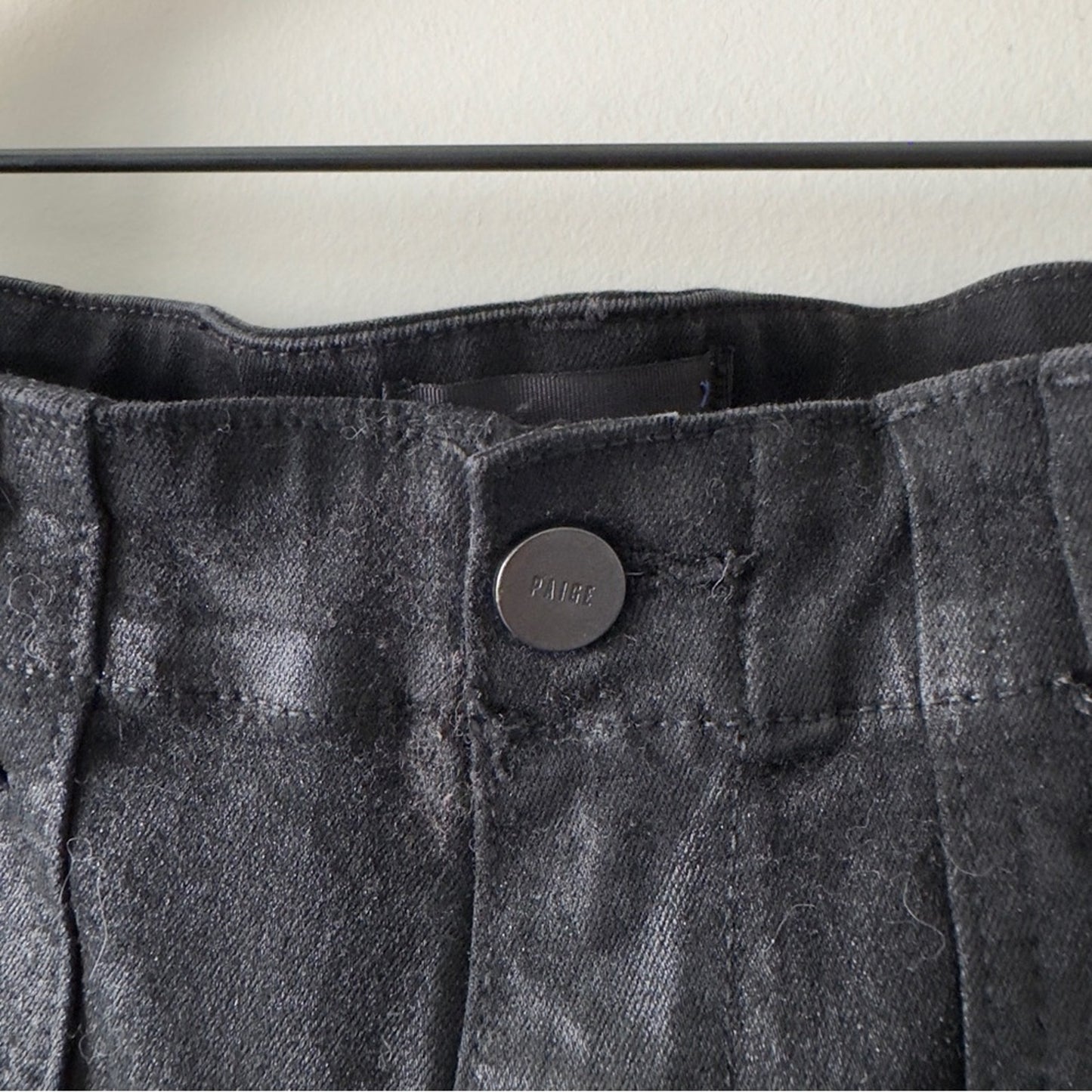 PAIGE Mayslie Jogger Black Casual Pants zipper ankles zip button pockets coated