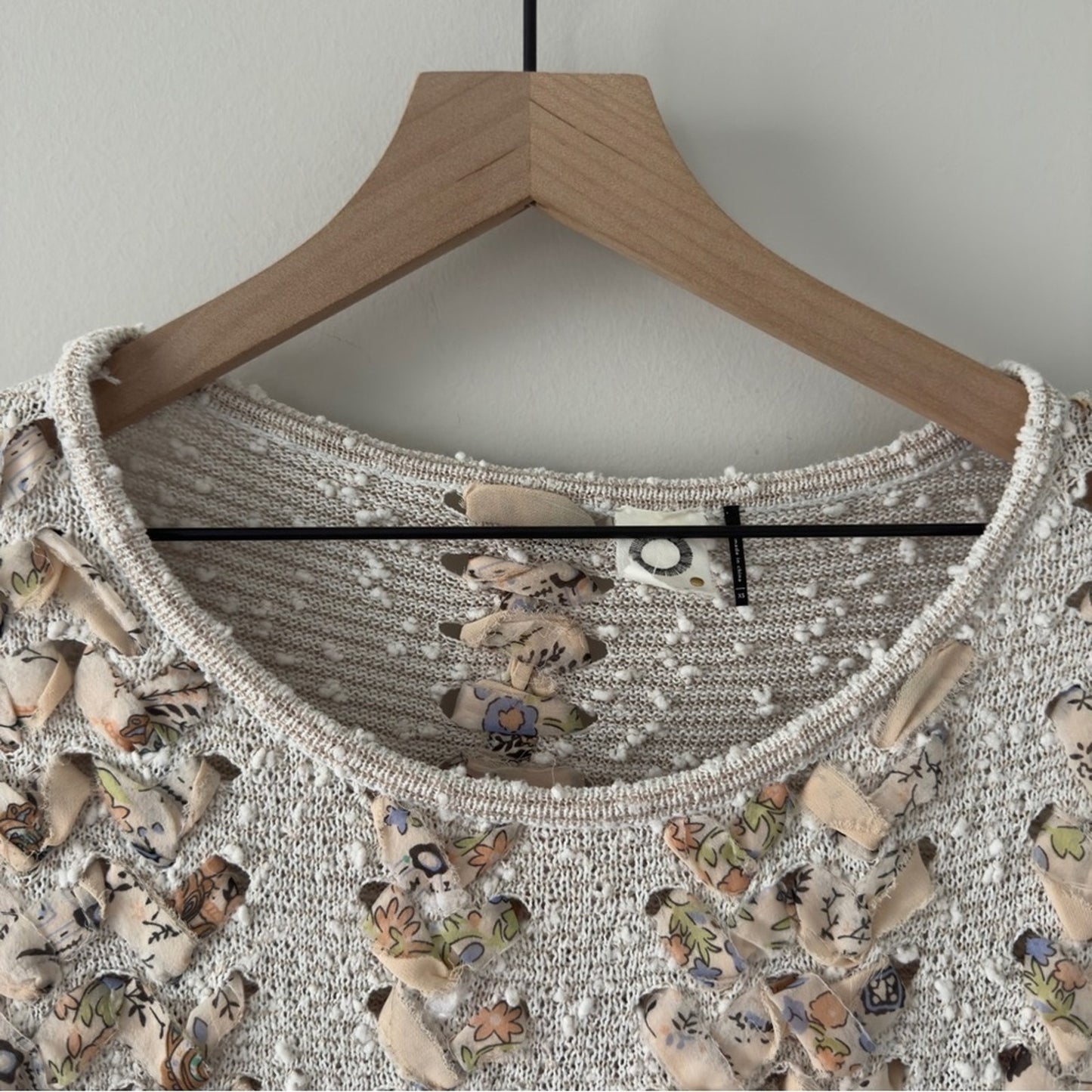 Anthropologie Akemi + Kin Cream Gray White Ribbon Embellished Knit Sweater Top
