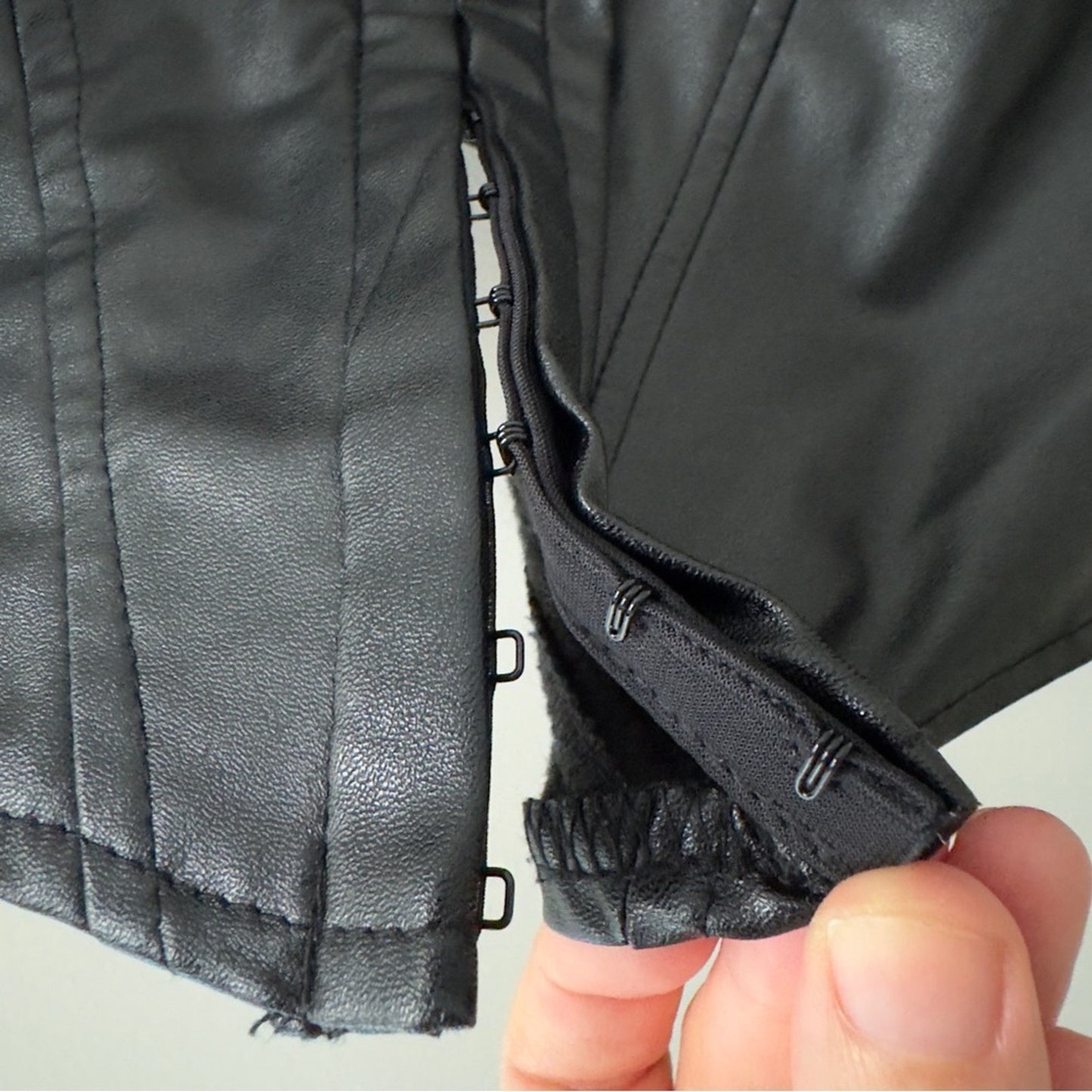 Shein Black Faux Leather Crop Top Corset Adjustable Spaghetti Straps Halloween S