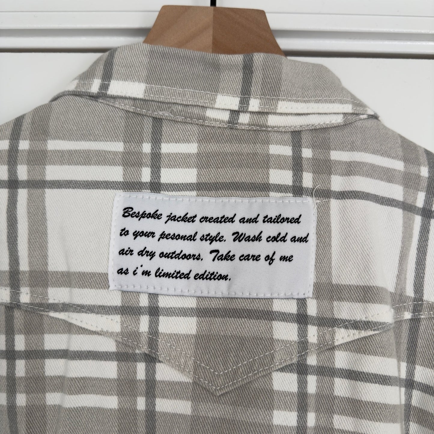 Princess Polly Brielle Denim Jacket in Beige Check Plaid Button Down 100% Cotton