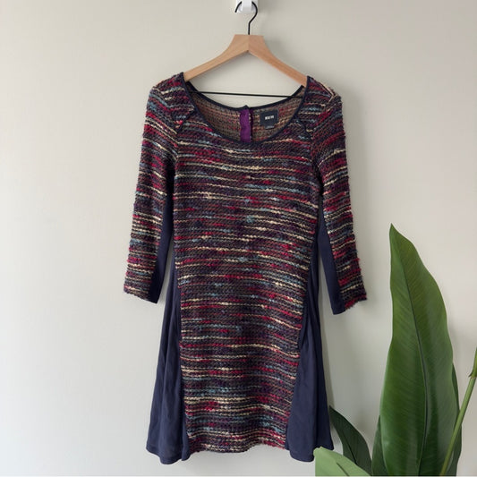 Anthropologie Maeve Multicolor Knit Dress 3/4 Sleeve button up back A-Line lined