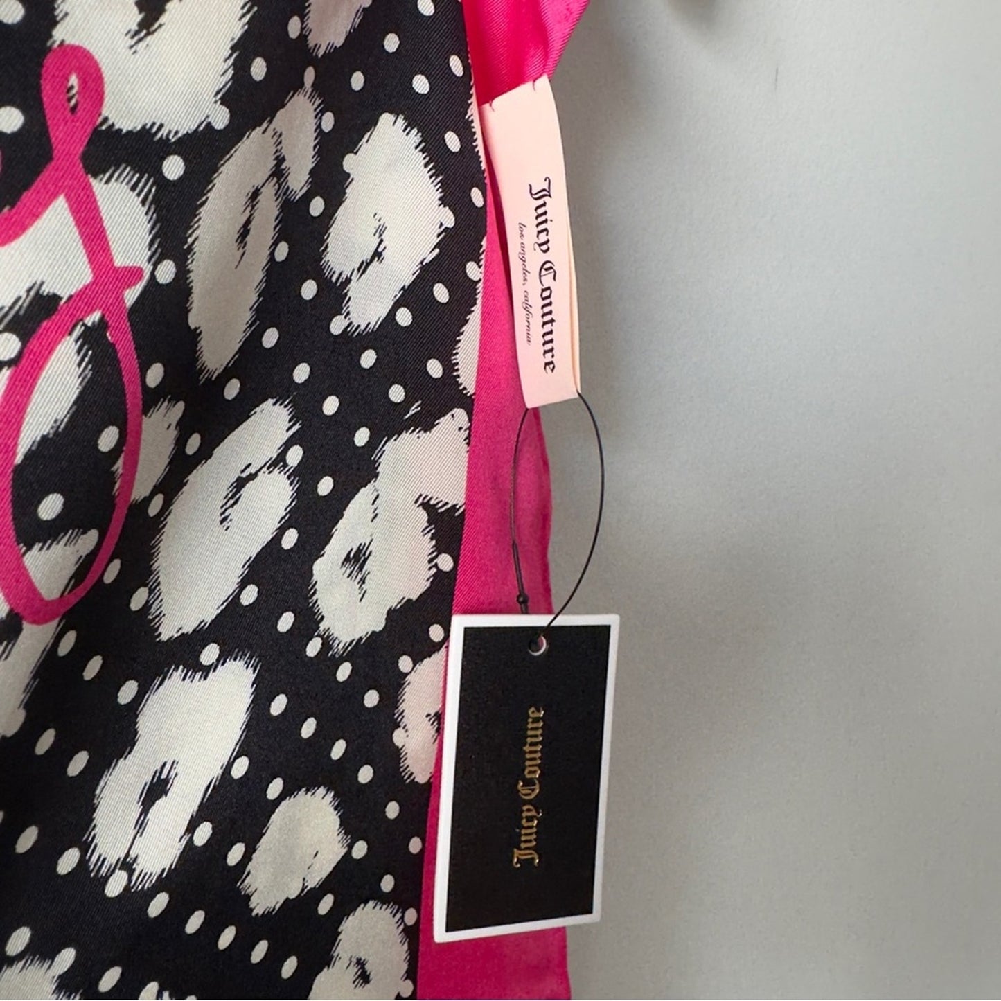 Juicy Couture 100% Silk Scarf Leopard Animal Print Y2K Pink Black 30” x 80” NWT