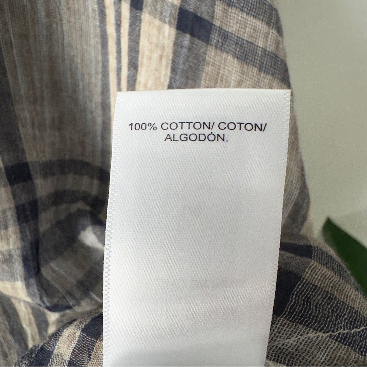 Lucky Brand 100% Cotton Navy gray Beige Plaid Button-Down Shirt Short sleeve NWT