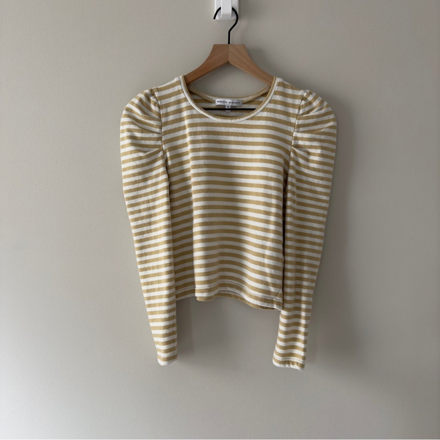 Rebecca Minkoff Puffed Shoulder Long Sleeve Tope Striped Crew cotton stretch XS