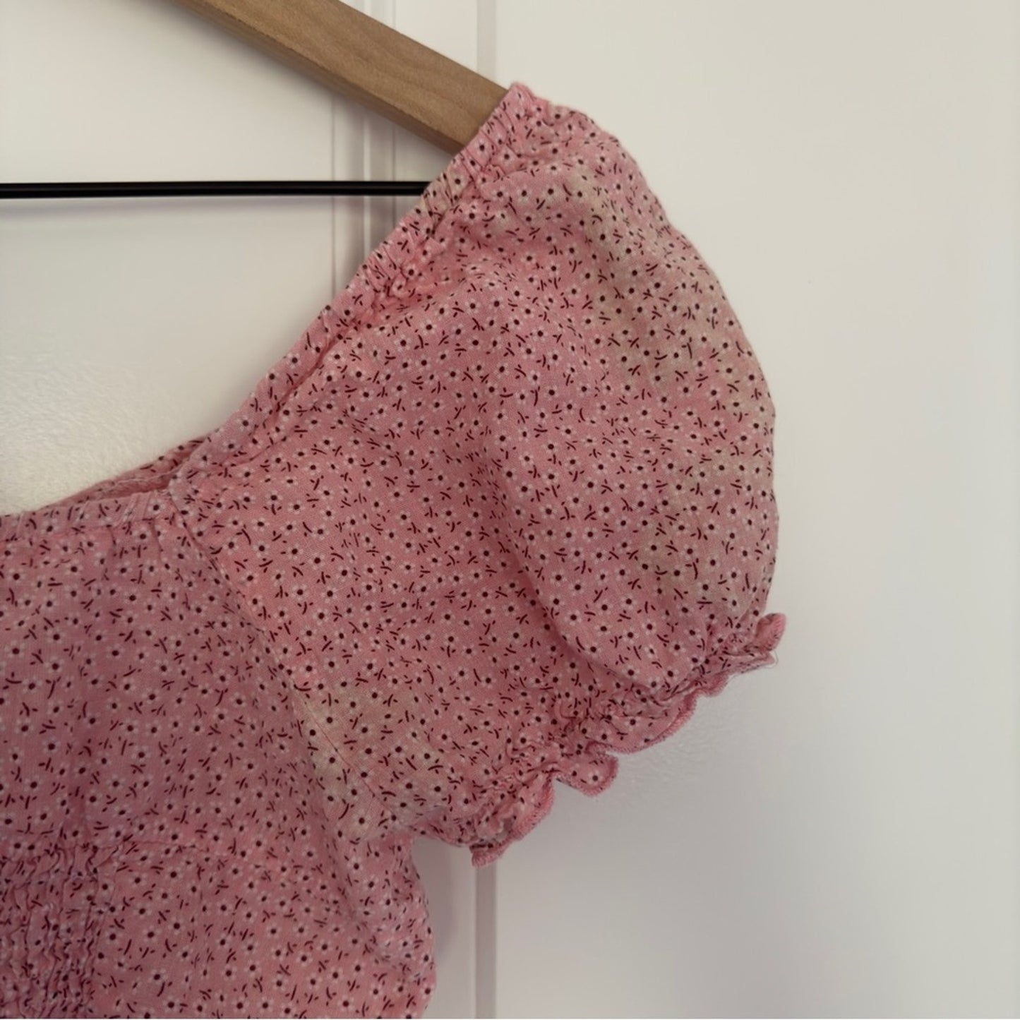 Princess Polly puff sleeve floral crop top button down front cotton blend smock