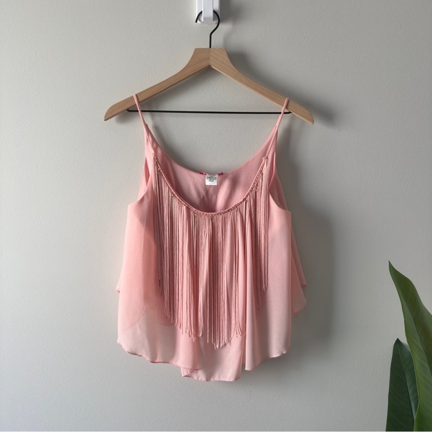 Vintage Y2K Body Central Pink Layered Fringe Camisole Tank Top Spaghetti Strap