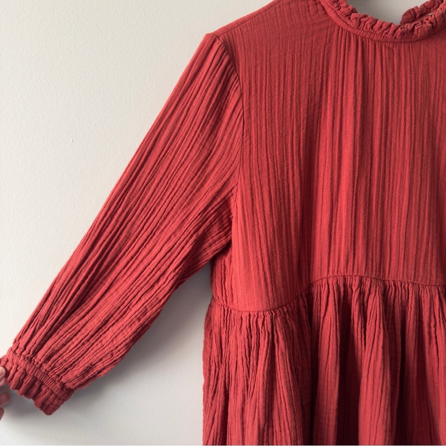 Free People 100% Cotton Terracotta Mini Dress gauze fabric keyhole tie ruffle S