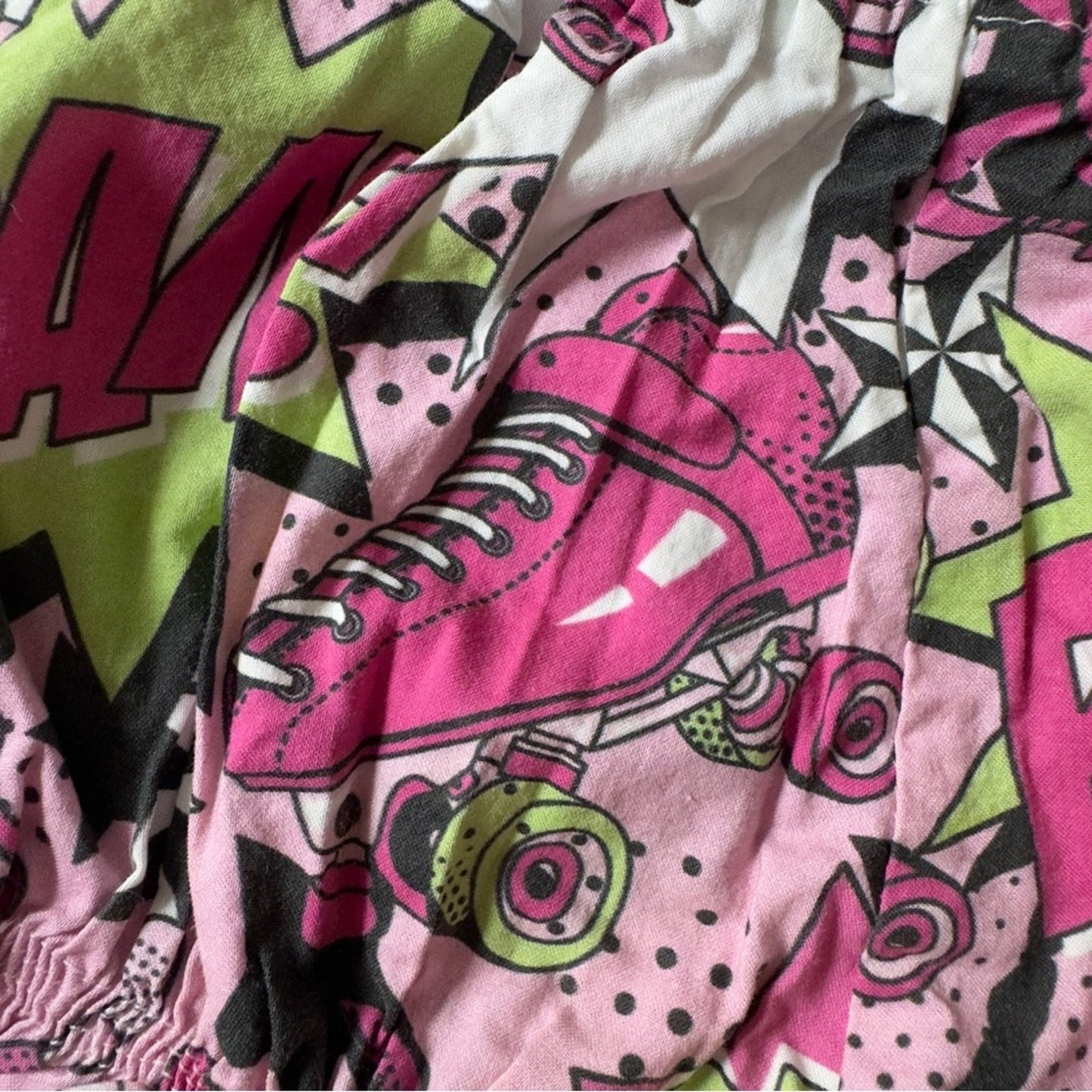 Handmade Bam! Roller Skate Pink Green Graphic Print Baby Girl bloomers shorts