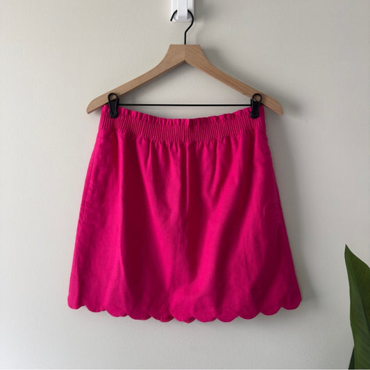 J. Crew Linen/Cotton Pink Bubble Mini Skirt scalloped hem stretchy elastic waist