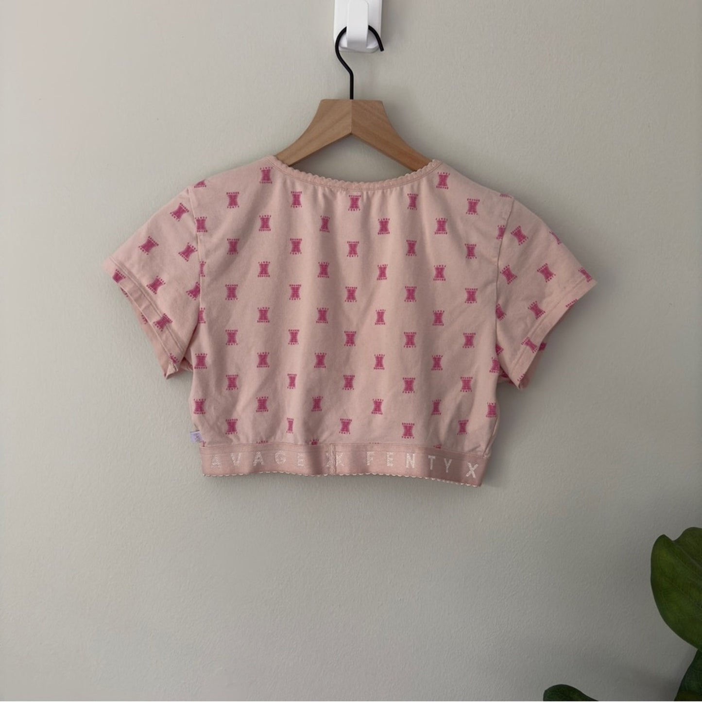 Savage X Fenty Cotton Jersey Crop Top Pink Ash X Link Print Short Sleeve Stretch
