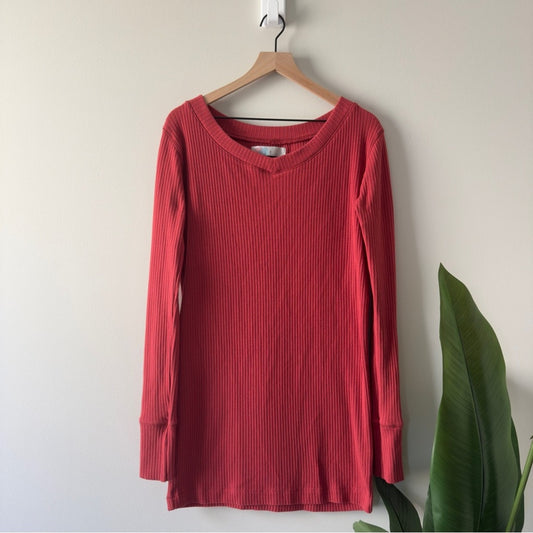 Free People FP Beach Ribbed Long Sleeve Tunic Cotton Stretch Casual oversized M