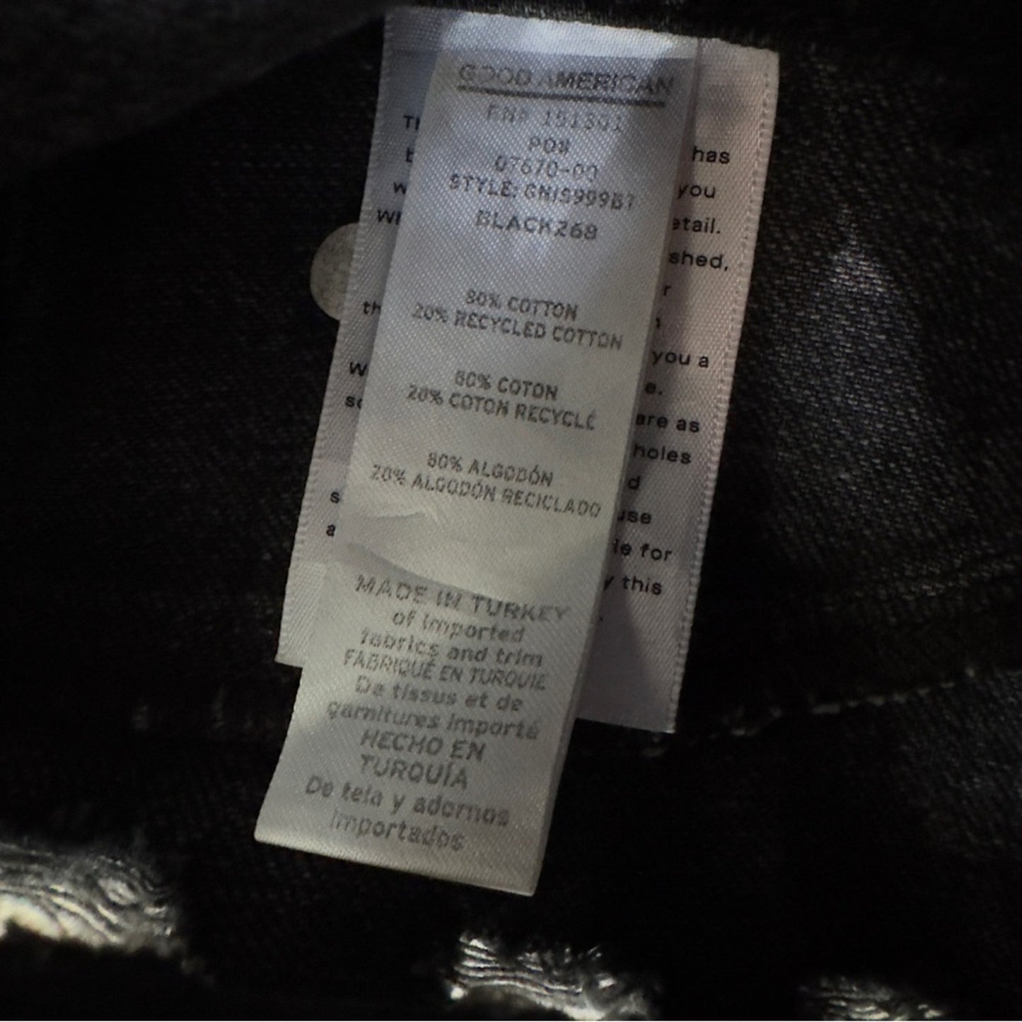 Good American Distressed Cut Off Jean Shorts Cutout Recycled Cotton Pockets Zip