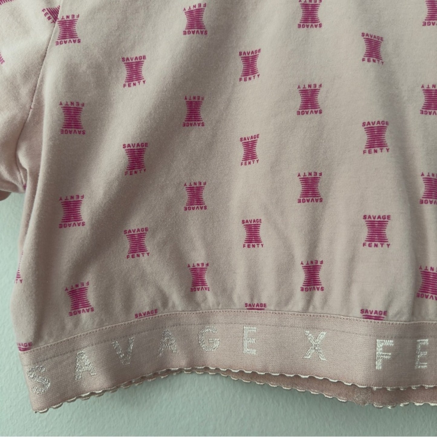 Savage X Fenty Cotton Jersey Crop Top Pink Ash X Link Print Short Sleeve Stretch