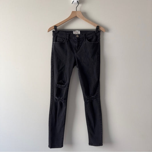 Current/Elliott The Stiletto Jeans in Jet Black Destroy Skinny Distressed crop