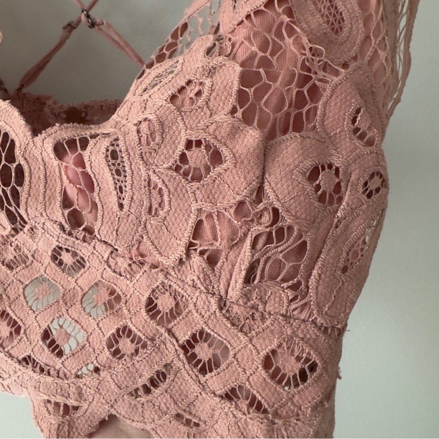 Free People FP One Adella Bralette Boho Lace Camisole Top Pink Rose bohemian M