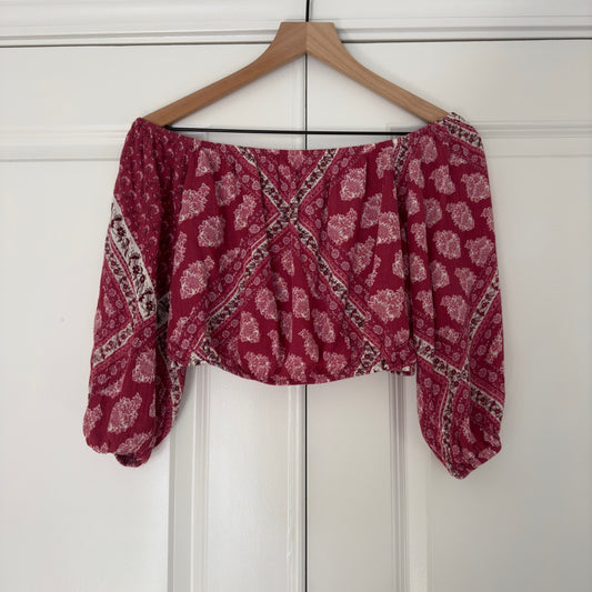 Show Me Your MuMu Lima Off the Shoulder Top 3/4 sleeve Made in USA Boho Floral M